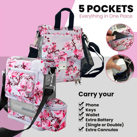 O2TOTES floral Inogen One G3 and G4 backpack with five pockets for oxygen accessories
