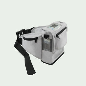 O2TOTES Inogen One G3 white carry bag with belt, mesh sides, and zippered pockets