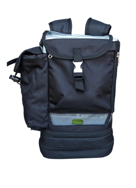O2TOTES SimplyGo black backpack for portable oxygen concentrator with mesh window and side pocket