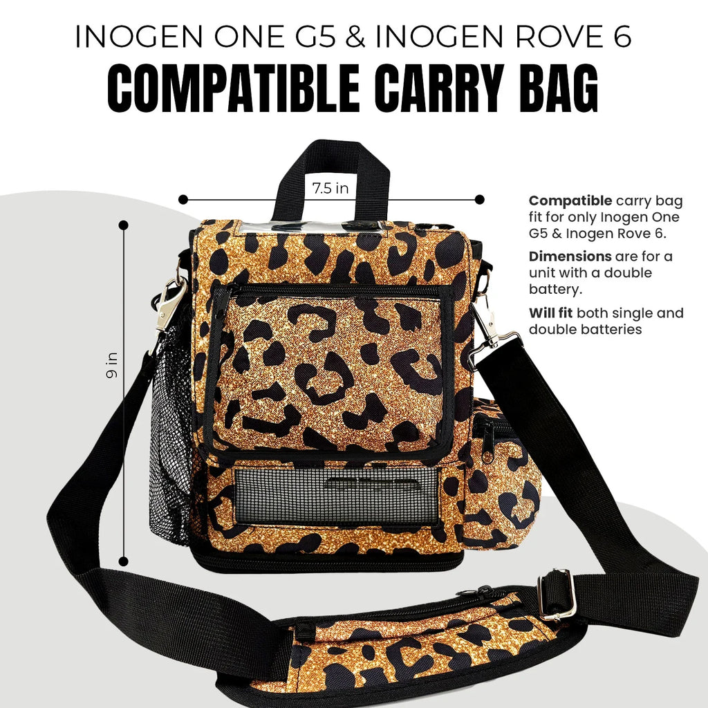 Inogen One G5 Carry Bag in Leopard – Crossbody Shoulder Case with Zipp