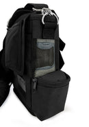 Black Inogen oxygen concentrator carry bag with mesh panels and zippered pouch