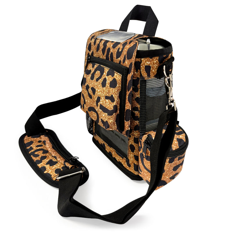 Carry Bag fit For Inogen One G5/Inogen Rove 6, with pockets, leopard print design, mesh panels, pockets for accessories
