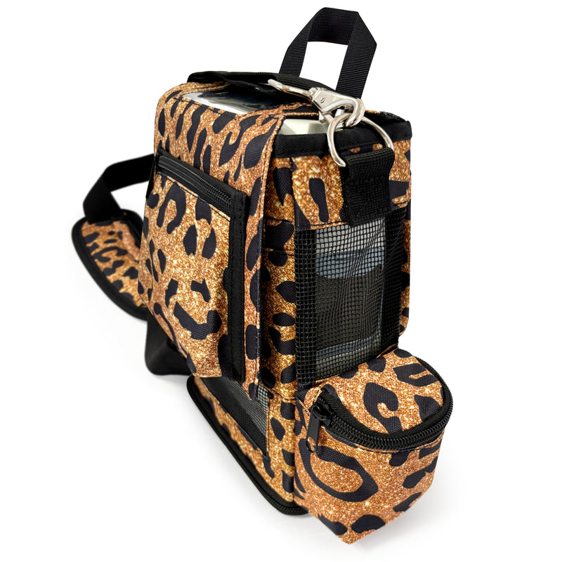 Carry Bag fit For Inogen One G5/Inogen Rove 6, with pockets, leopard print design, mesh panels, pockets for accessories