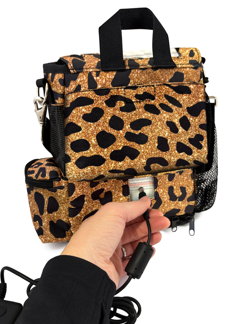 Carry Bag fit For Inogen One G5/Inogen Rove 6, with pockets, leopard print design, mesh panels, pockets for accessories