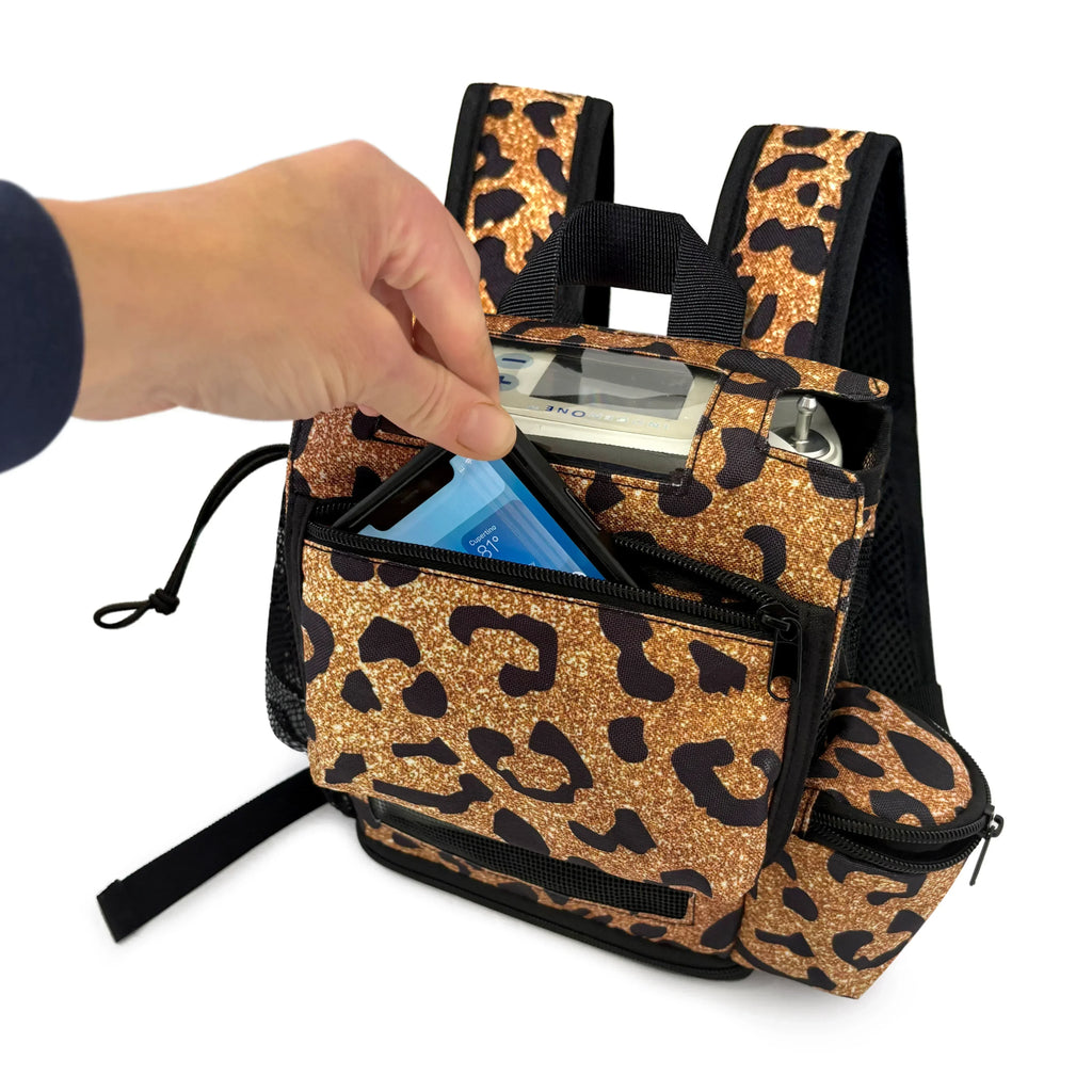 Inogen One G5/Inogen Rove 6 Carry Bag in Leopard + Backpack with 5 nas