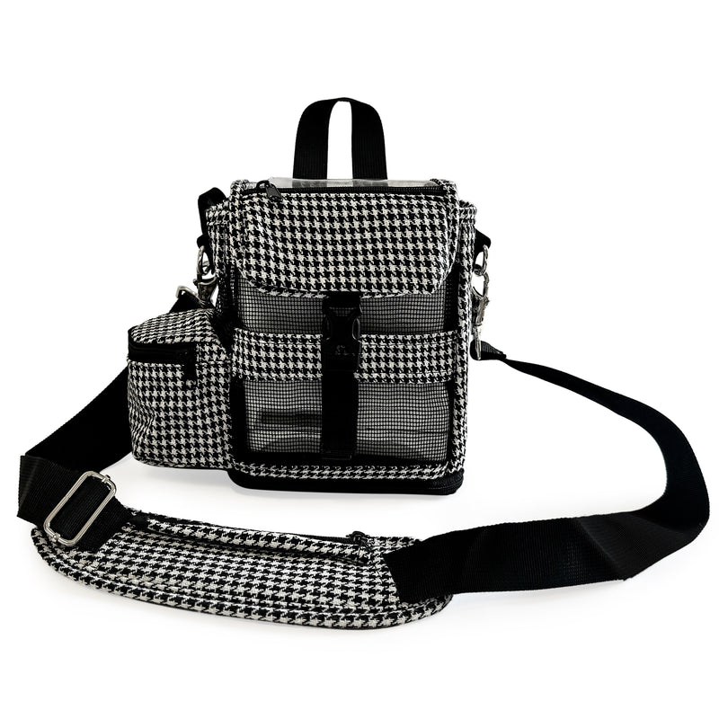 Carry Bag Fit For Inogen One G4, Crossbody & Purse in Black & white with pockets for extra Inogen accessories - O2TOTES
