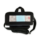 Black oxygen concentrator carry bag with clear display window and shoulder strap