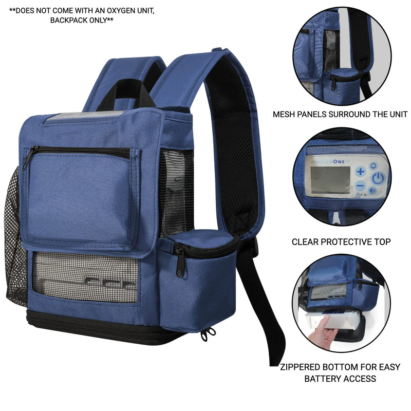 OxyGo Next Lightweight Backpack w/Pockets & Cannula Holder - Navy - O2TOTES