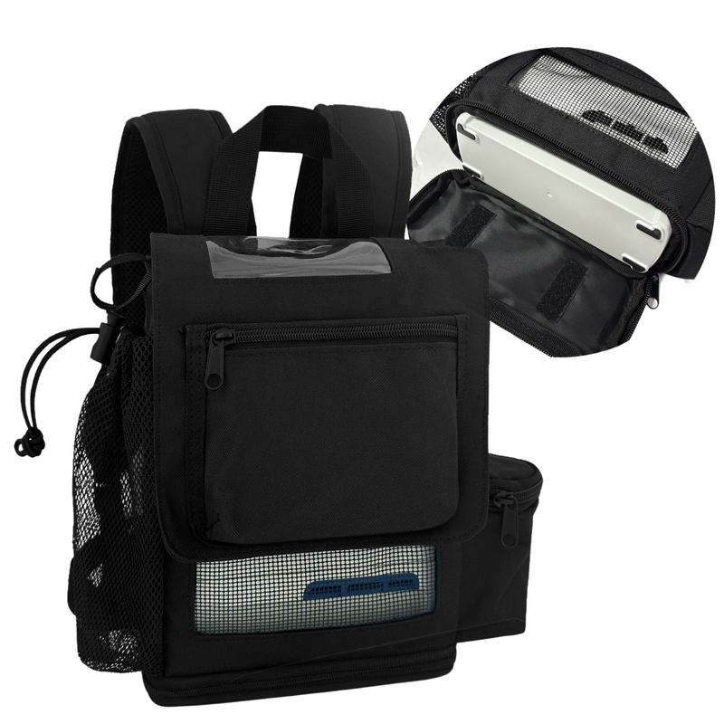 Inogen Rove 6 Ultra Lightweight Backpack with zippered bottom, mesh panels and pockets for Inogen Accessories in Black - O2TOTES
