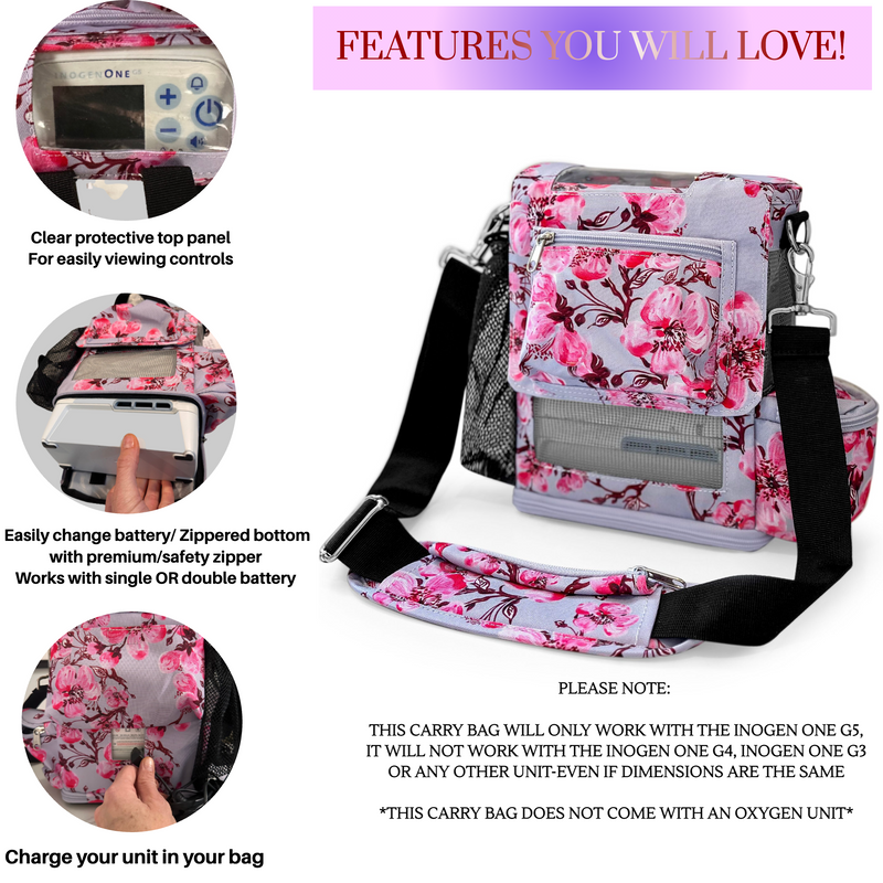 O2totes Carry Bag For Inogen One G5/Floral, Pockets - O2TOTES