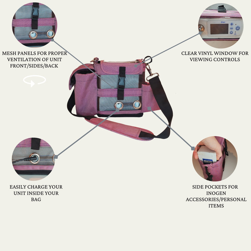 Inogen One G4 Carry bag in burgundy/Carry Handle, Pockets for Extra Inogen Accessories - O2TOTES